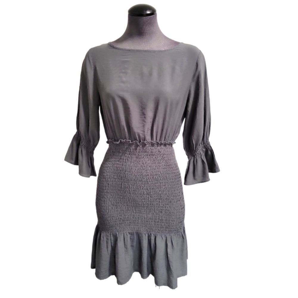 EC GRADE & GATHER CHARCOAL GRAY  ELASTIC WAIST DRESS SZ.S